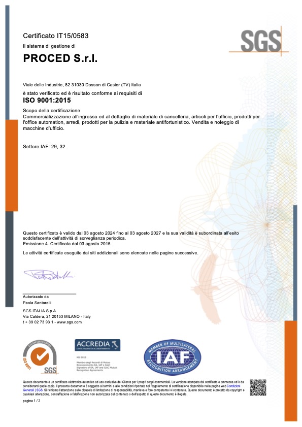 certificato ISO 9001:2015 valido fino al 3 agosto 2027